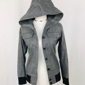 Green apple tree hooded denim jacket